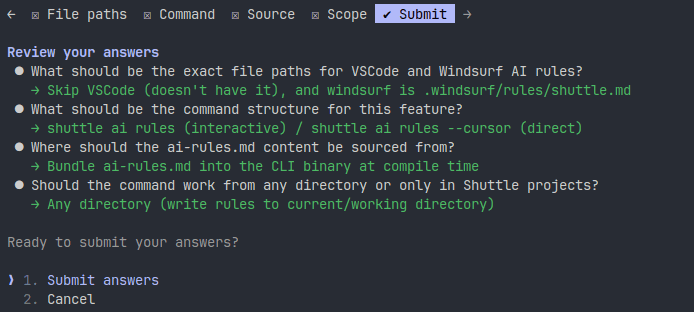 Answered questions ready to submit